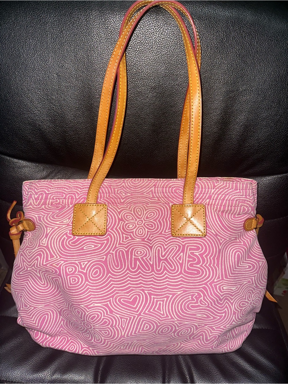 Dooney & Bourke Pink Signature Canvas Tote with Tan Leather Trim